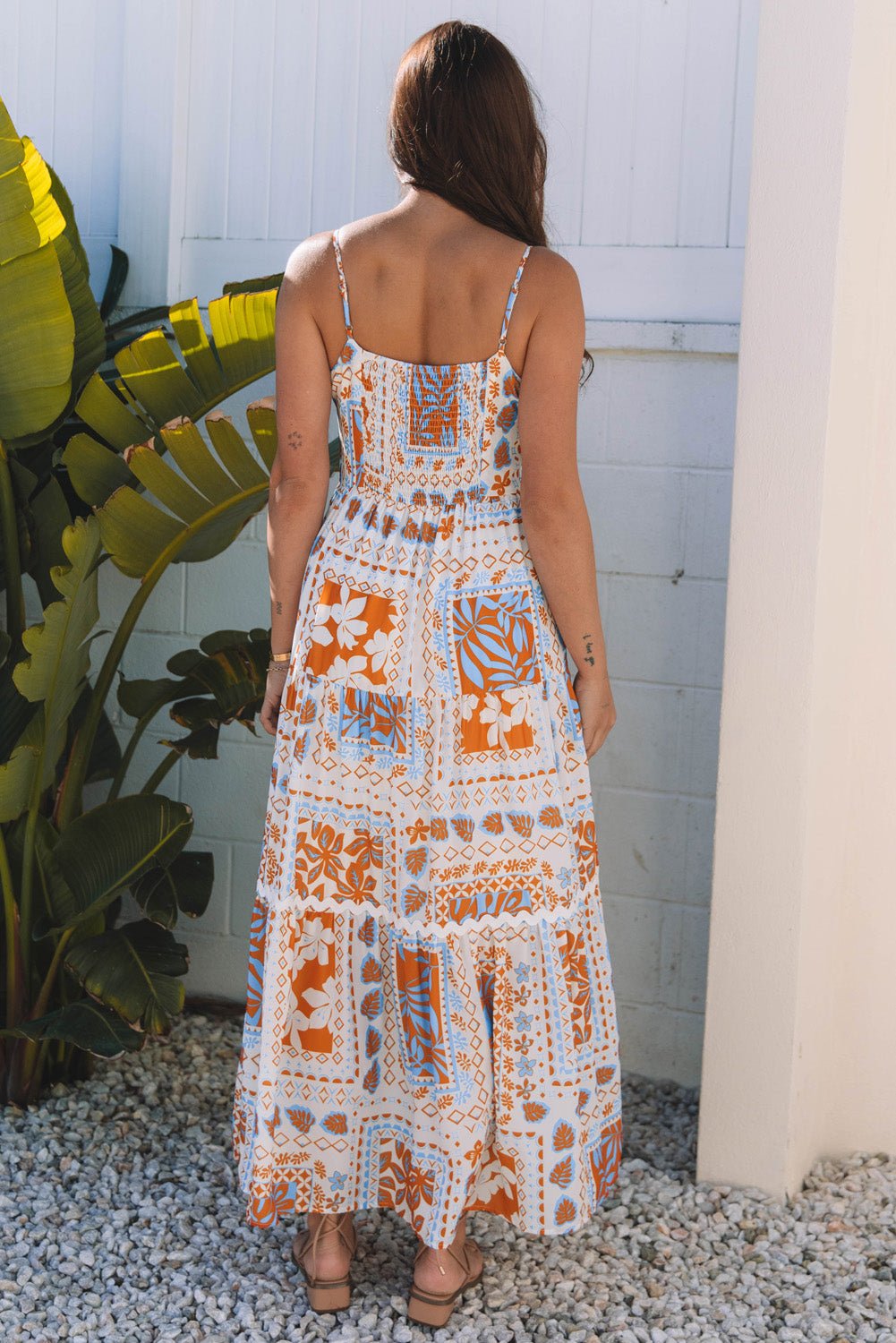 Floral Ricrac Trim Spaghetti Strap Maxi Dress - Rooted & Reckless Co.