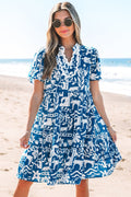 Floral Ricrac Trim Split Neck Tiered Mini Dress - Rooted & Reckless Co.