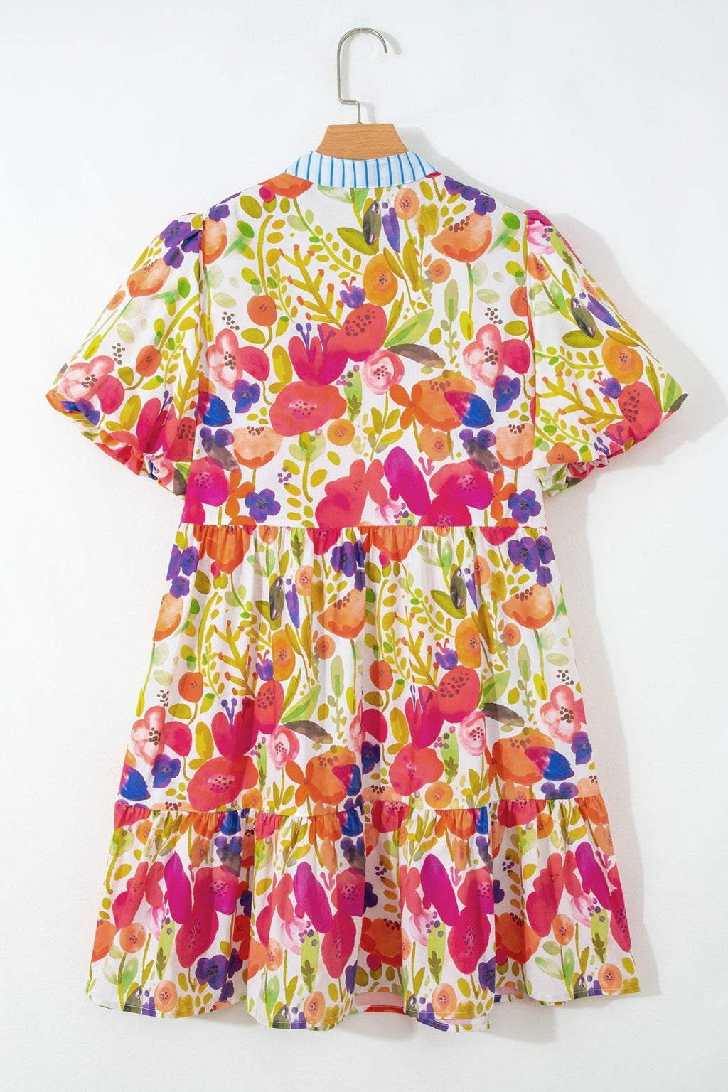 Floral Ricrac Trim Stripe Patchwork V-Neck Dress - Rooted & Reckless Co.