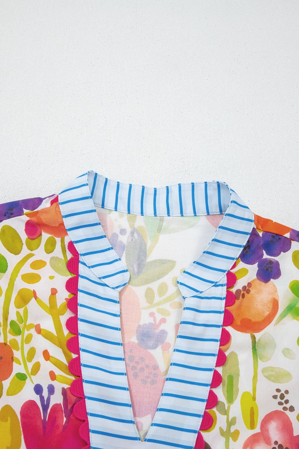 Floral Ricrac Trim Stripe Patchwork V-Neck Dress - Rooted & Reckless Co.