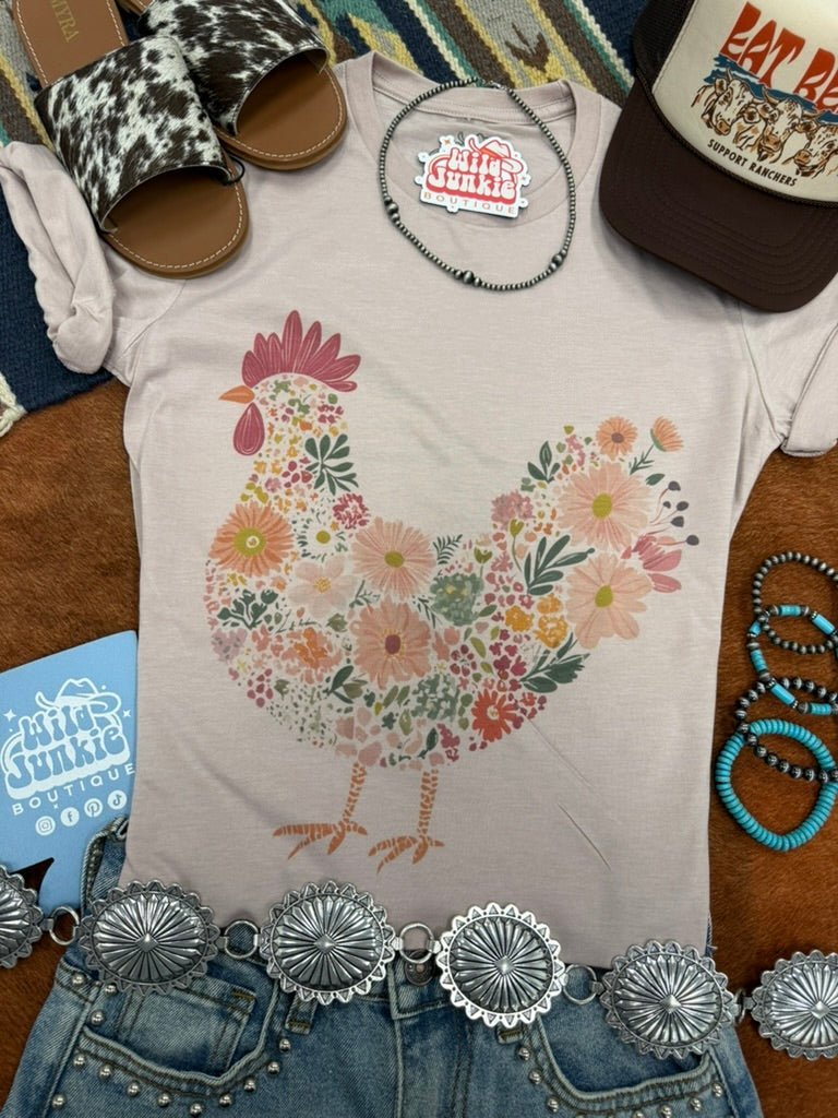 Floral Rooster Graphic Tee - Rooted & Reckless Co.