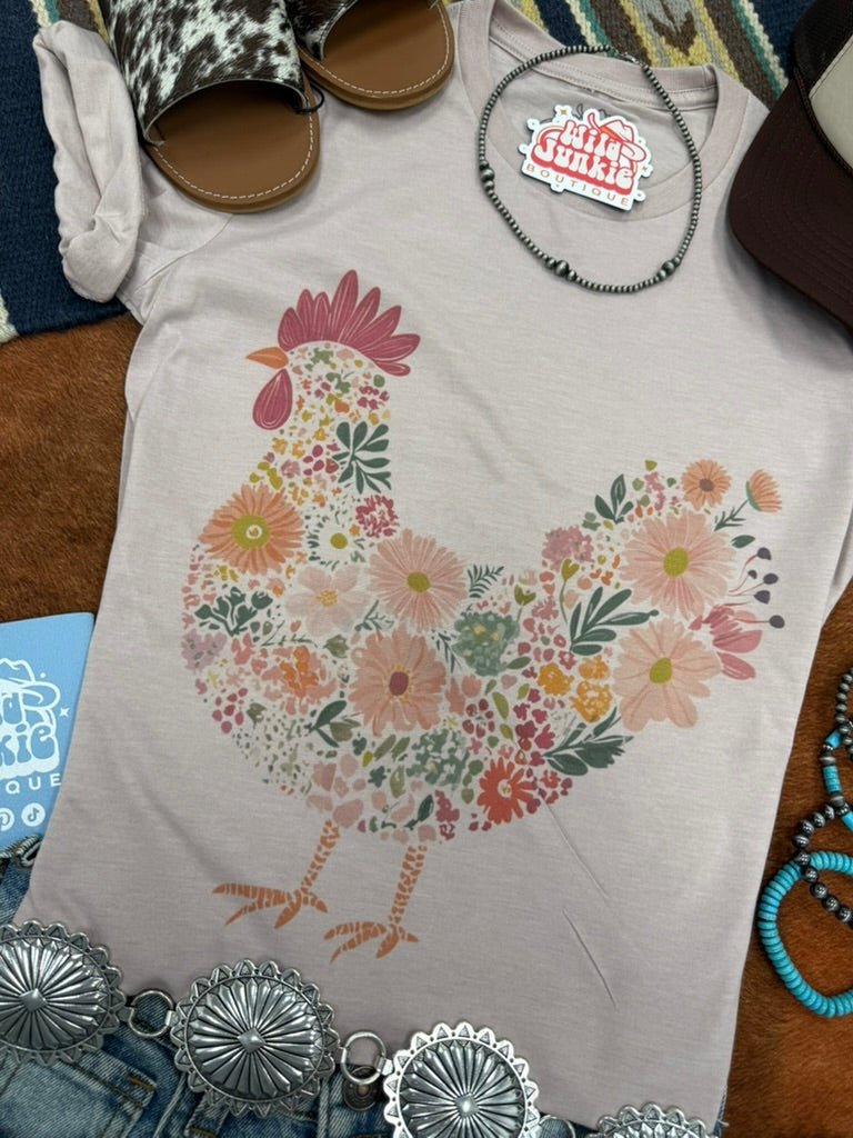 Floral Rooster Graphic Tee - Rooted & Reckless Co.
