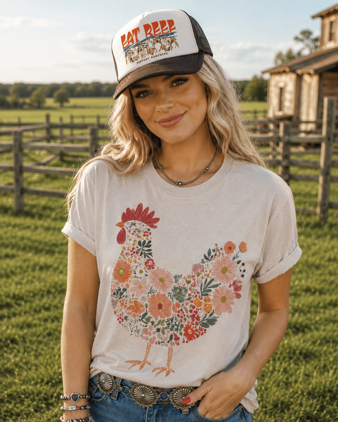 Floral Rooster Graphic Tee - Rooted & Reckless Co.