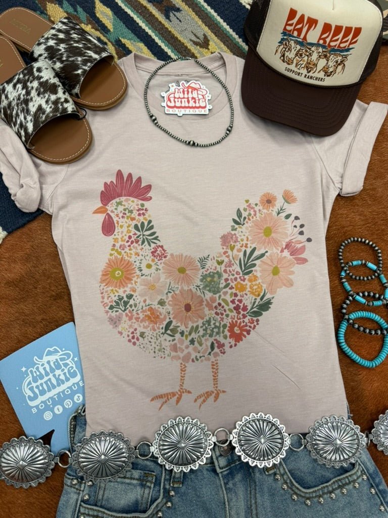 Floral Rooster Graphic Tee - Rooted & Reckless Co.