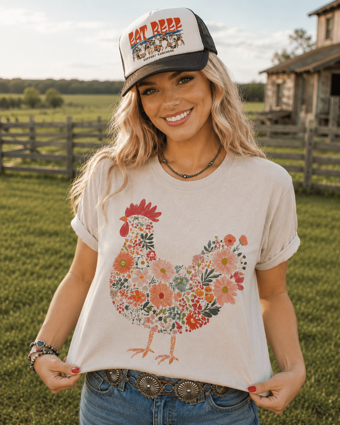 Floral Rooster Graphic Tee - Rooted & Reckless Co.