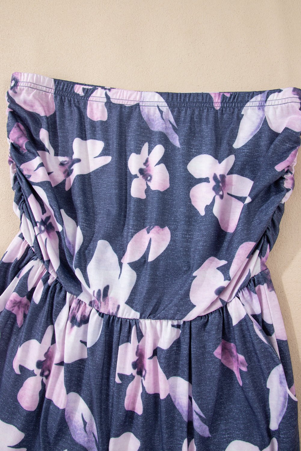 Floral Ruched Strapless Bandeau Pocketed Romper - Rooted & Reckless Co.