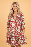 Floral Ruffle 3/4 Sleeve V-Neck Mini Dress - Rooted & Reckless Co.