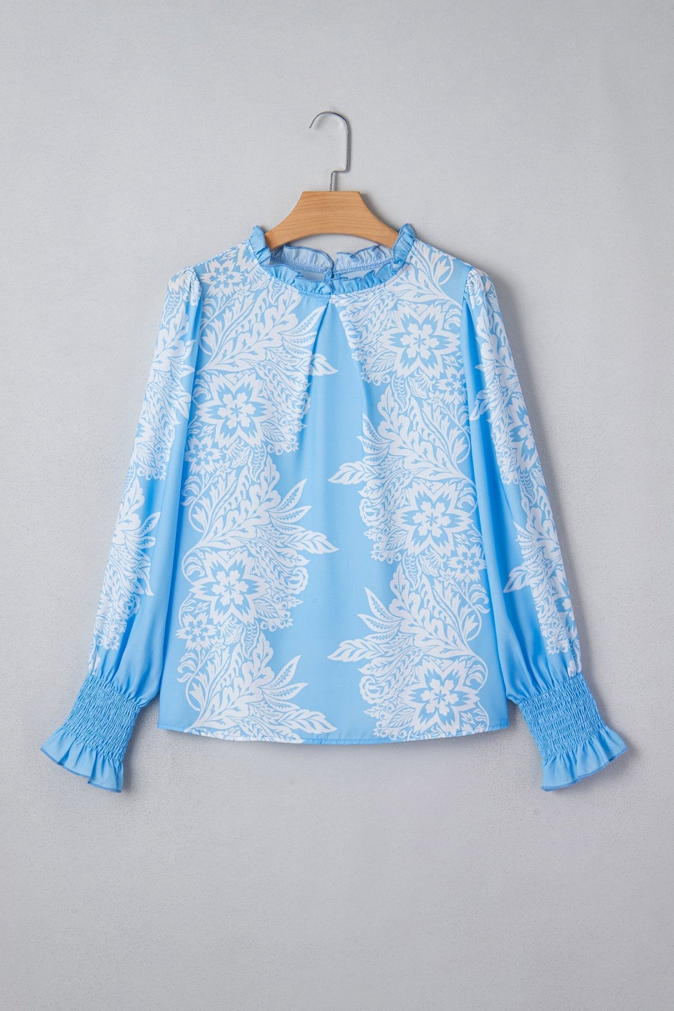 Floral Ruffle Collar Puff Long Sleeve Blouse - Rooted & Reckless Co.