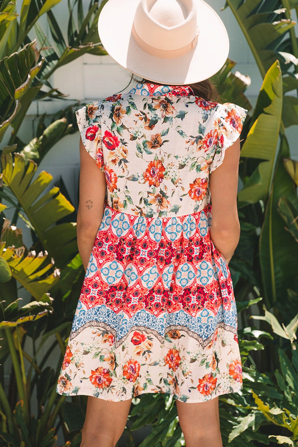 Floral Ruffle Flutter Sleeve Buttoned Mini Dress - Rooted & Reckless Co.