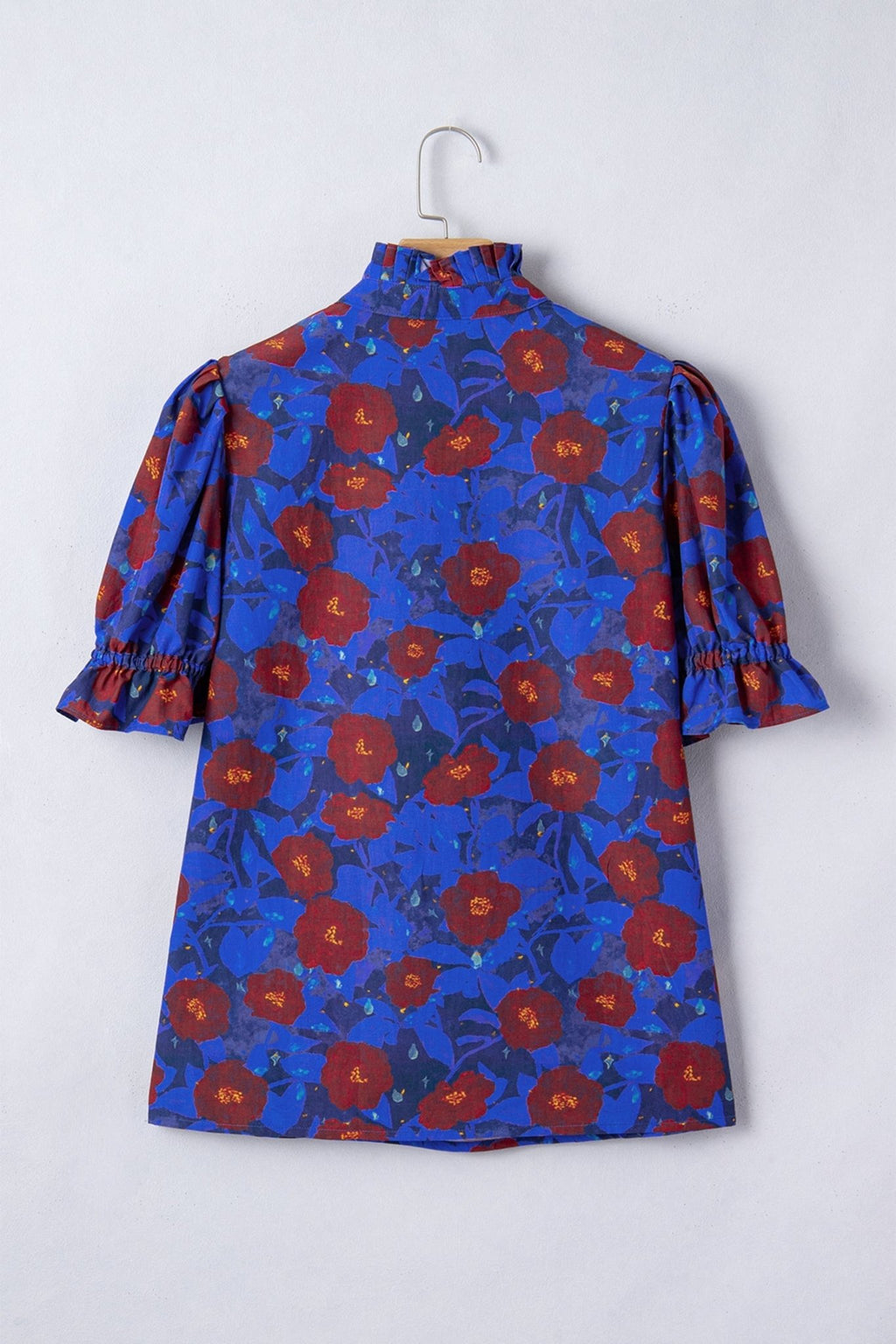 Floral Ruffle Frilled V-Neck Balloon Sleeve Blouse - Rooted & Reckless Co.