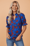 Floral Ruffle Frilled V-Neck Balloon Sleeve Blouse - Rooted & Reckless Co.