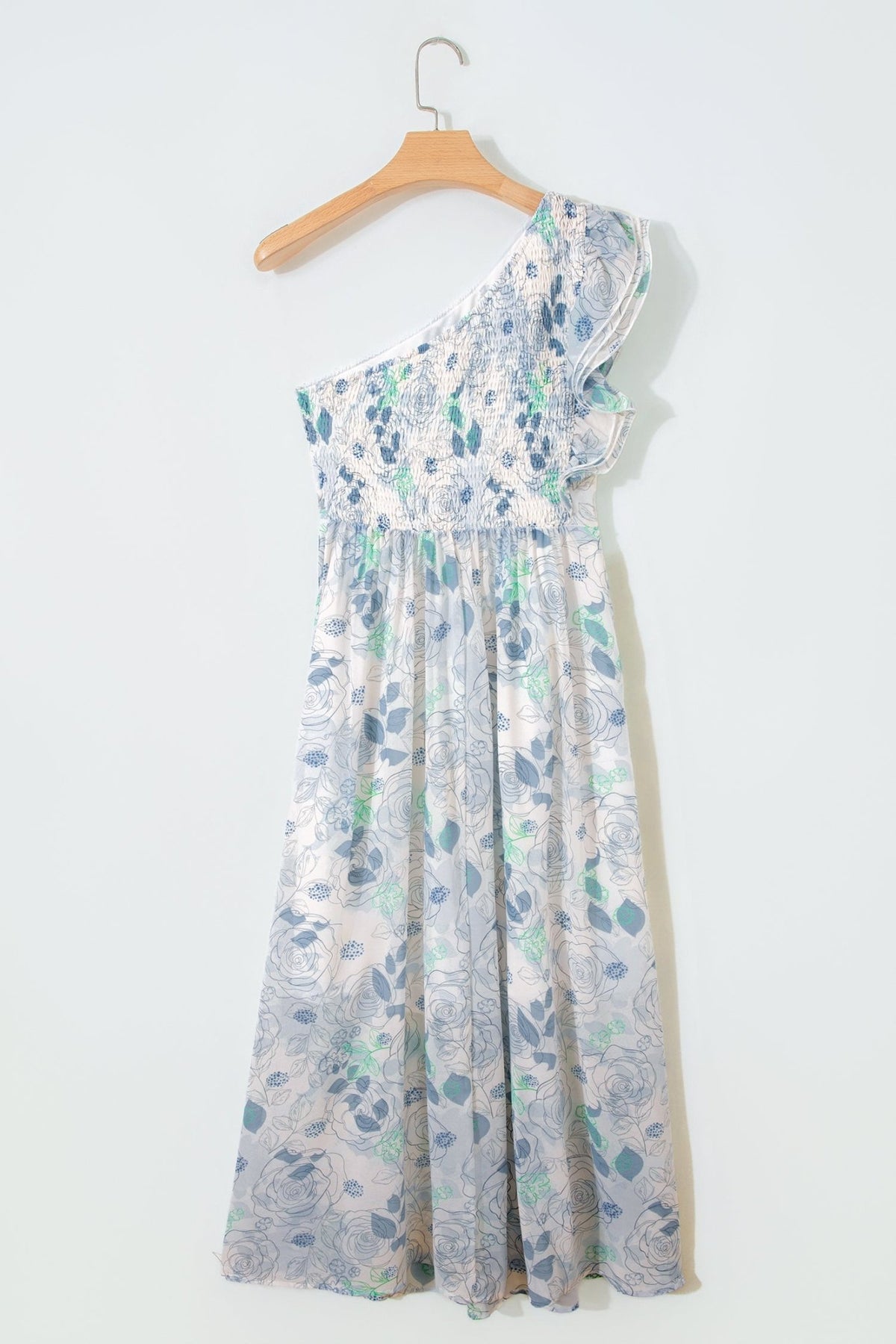 Floral Ruffle One Shoulder Maxi Dress - Rooted & Reckless Co.