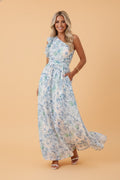 Floral Ruffle One Shoulder Maxi Dress - Rooted & Reckless Co.
