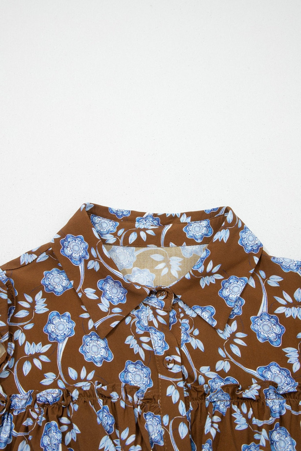 Floral Ruffle Shirt Collar Buttoned Long Sleeve Dress - Rooted & Reckless Co.