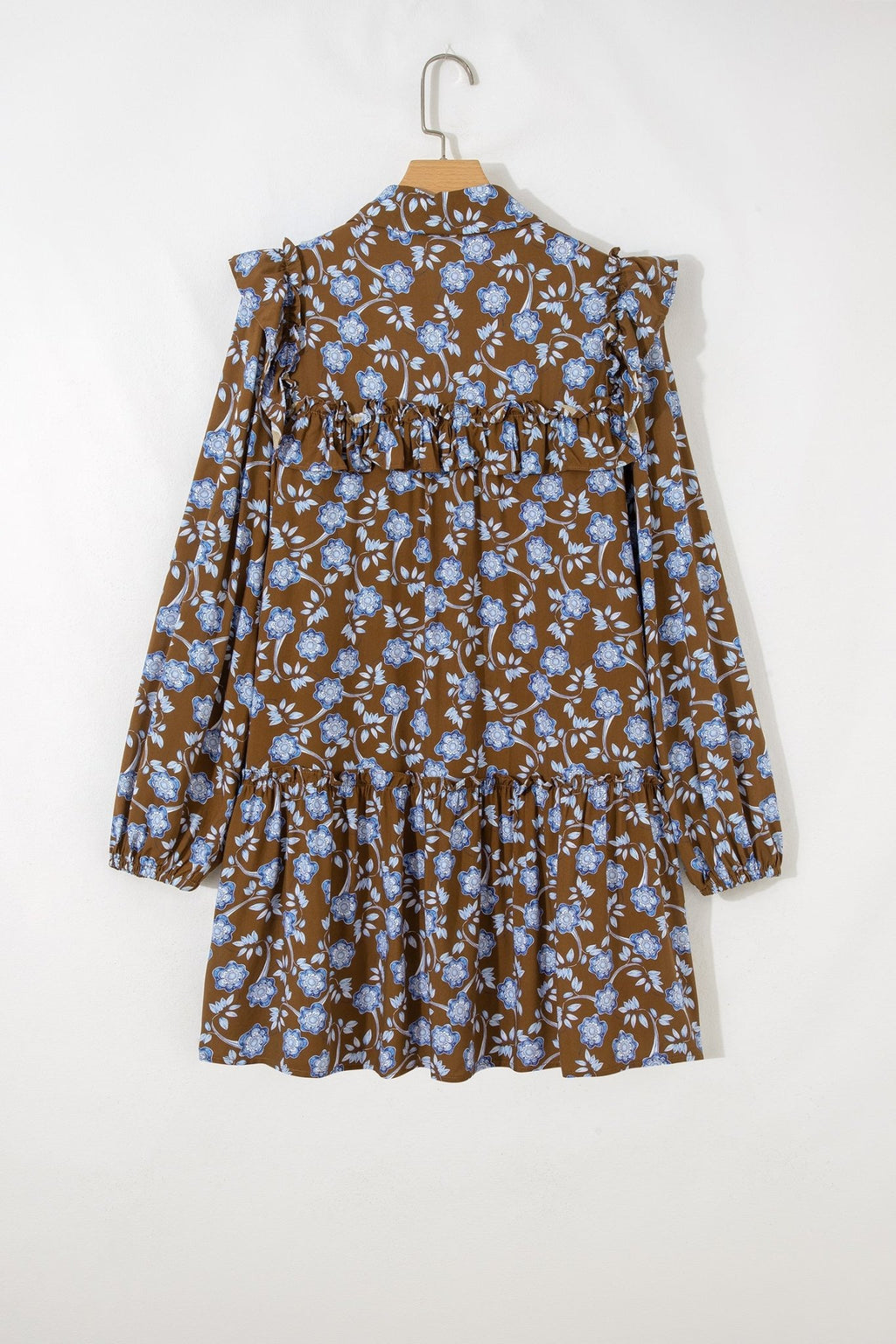 Floral Ruffle Shirt Collar Buttoned Long Sleeve Dress - Rooted & Reckless Co.