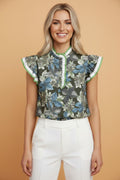 Floral Ruffle Short Sleeve Half Buttoned Blouse - Rooted & Reckless Co.