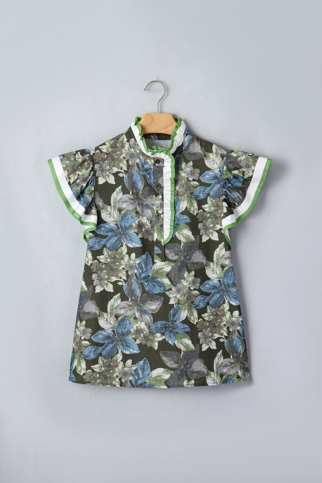 Floral Ruffle Short Sleeve Half Buttoned Blouse - Rooted & Reckless Co.