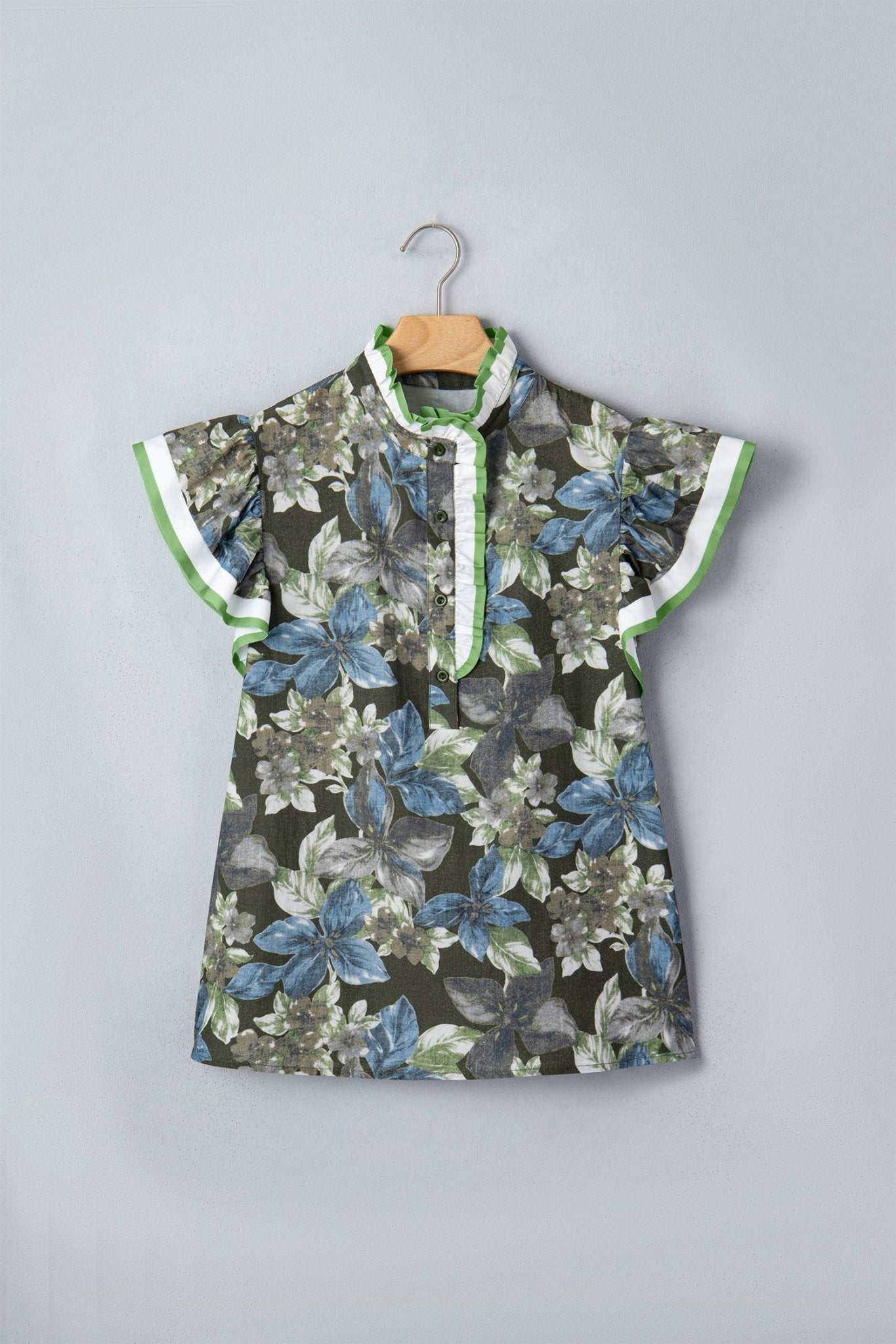 Floral Ruffle Short Sleeve Half Buttoned Blouse - Rooted & Reckless Co.