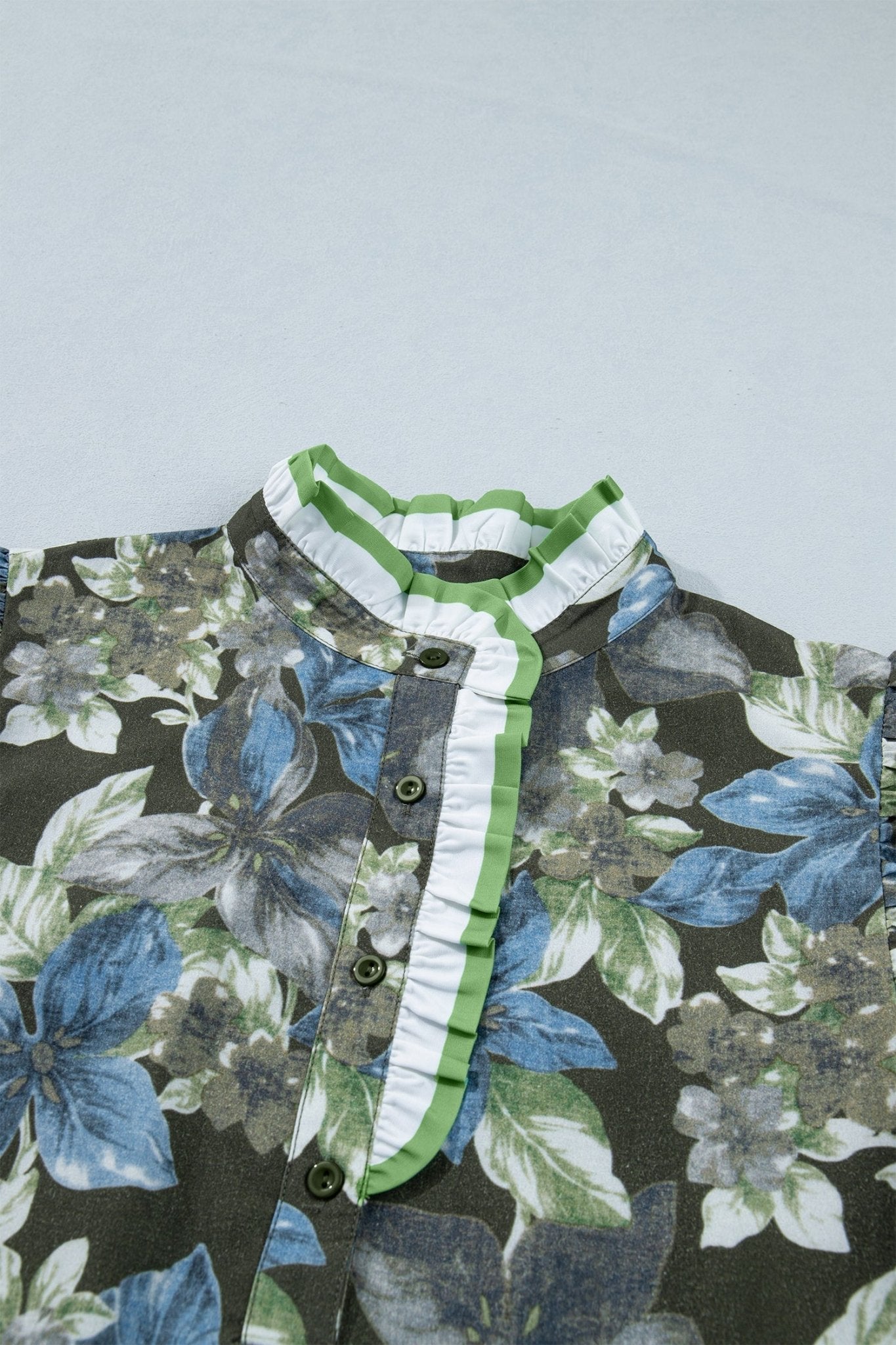 Floral Ruffle Short Sleeve Half Buttoned Blouse - Rooted & Reckless Co.