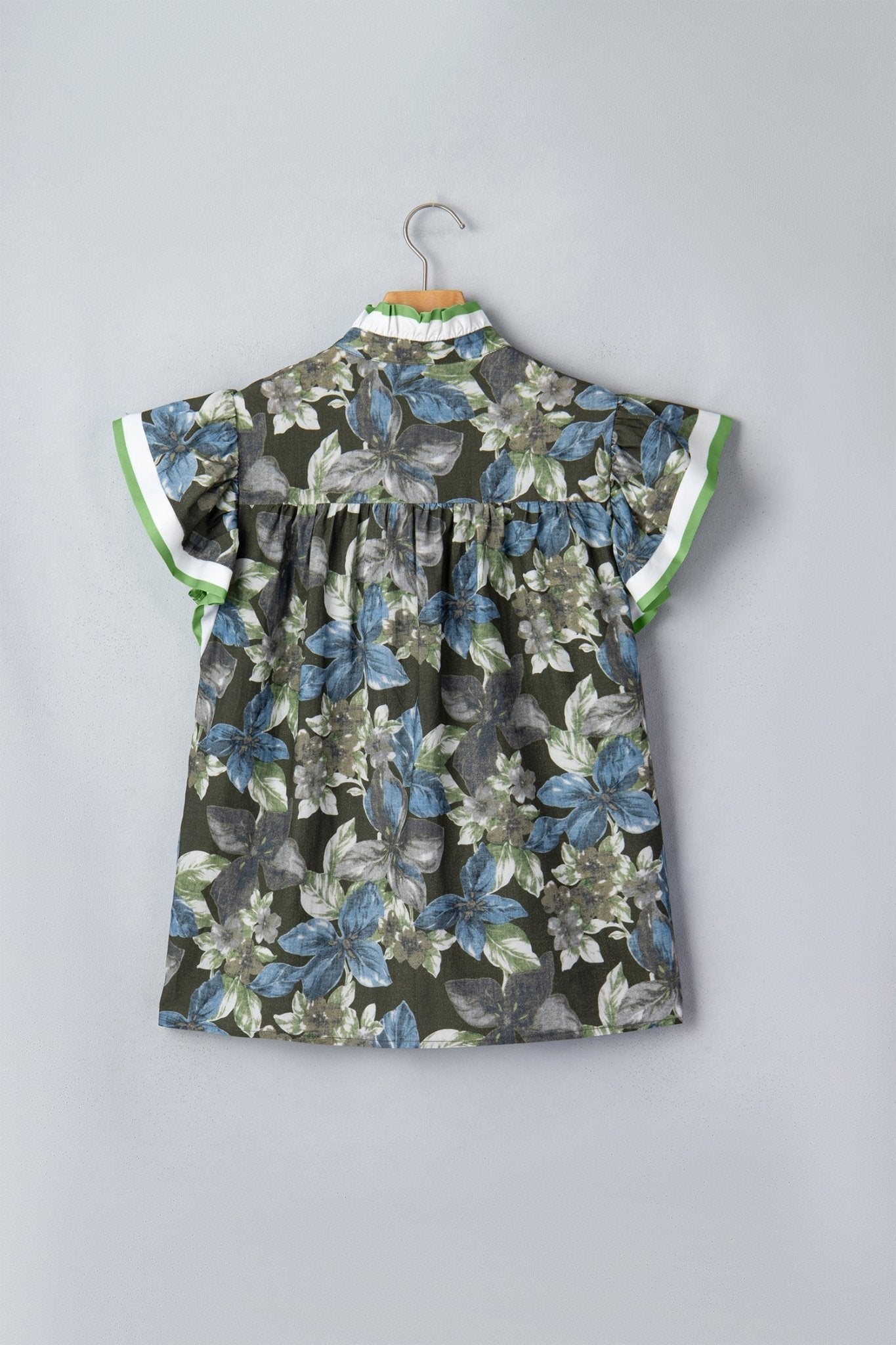 Floral Ruffle Short Sleeve Half Buttoned Blouse - Rooted & Reckless Co.