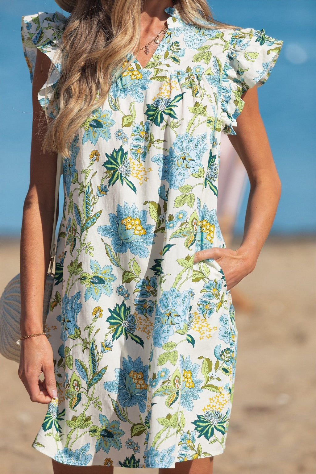 Floral Ruffle Short Sleeve V-Neck Mini Dress - Rooted & Reckless Co.
