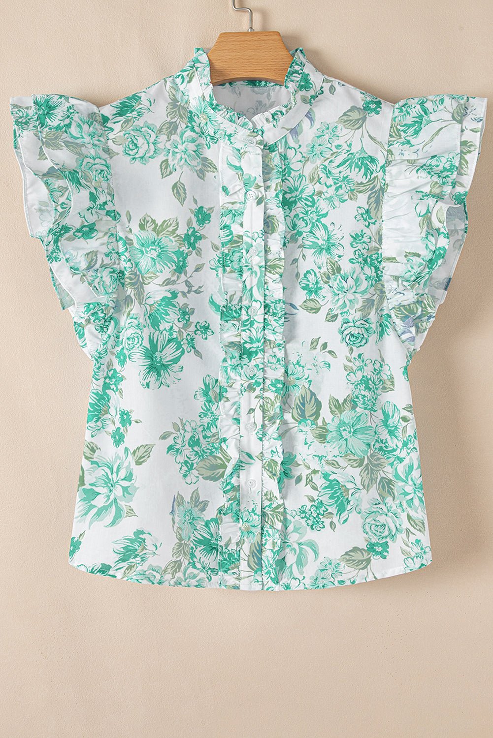 Floral Ruffle Sleeve Frilled Button-Up Shirt - Rooted & Reckless Co.