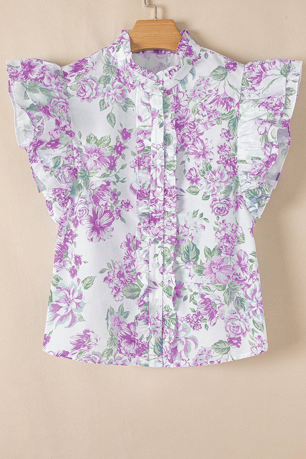 Floral Ruffle Sleeve Frilled Button-Up Shirt - Rooted & Reckless Co.