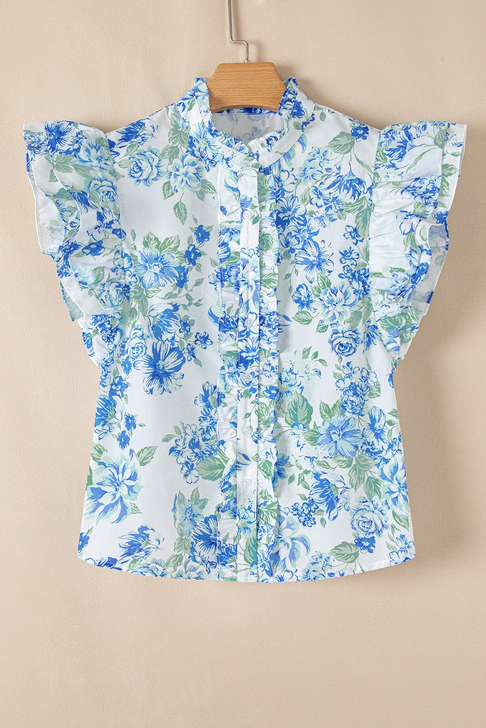 Floral Ruffle Sleeve Frilled Button-Up Shirt - Rooted & Reckless Co.