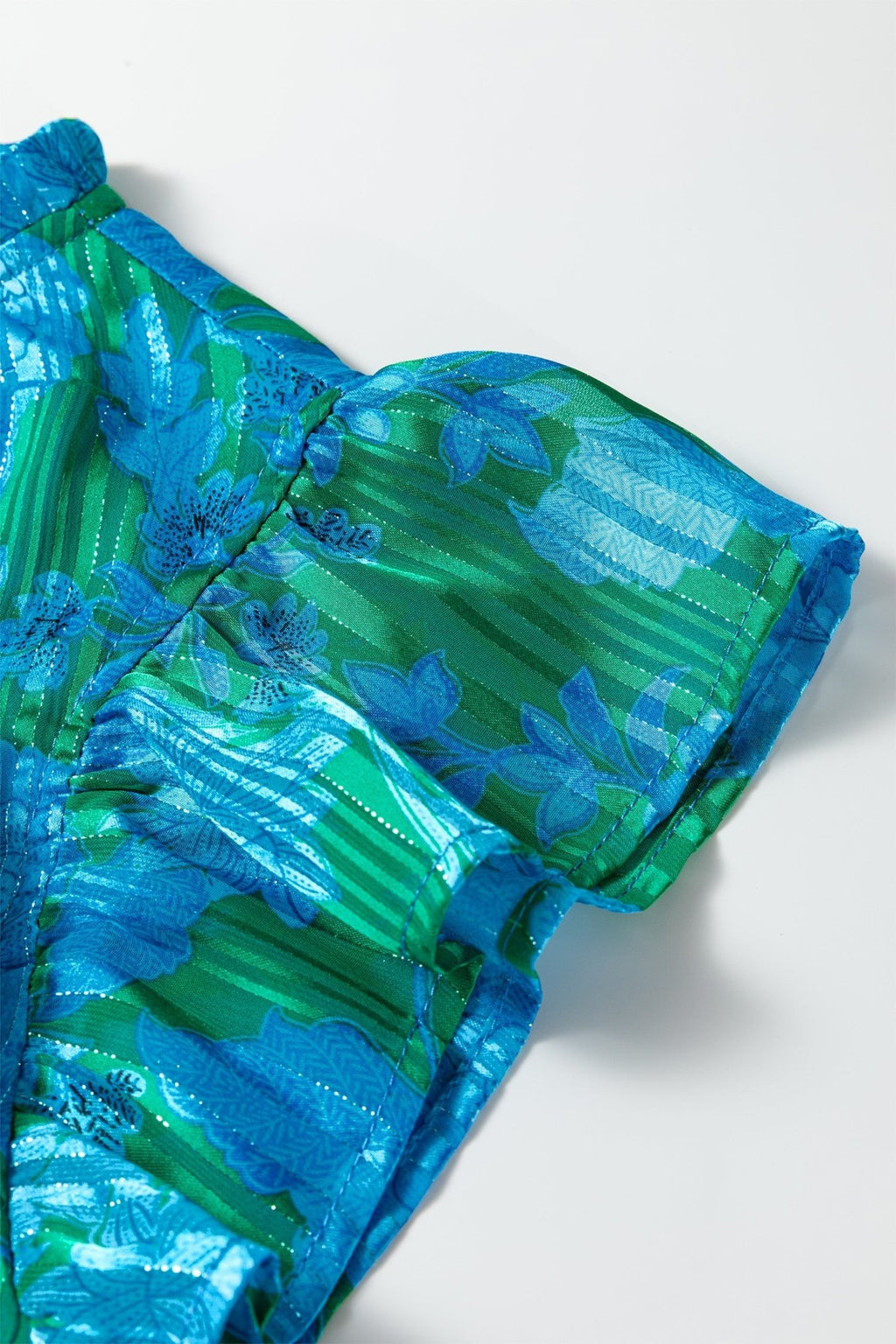 Floral Ruffle Sleeve Keyhole Back Blouse - Rooted & Reckless Co.
