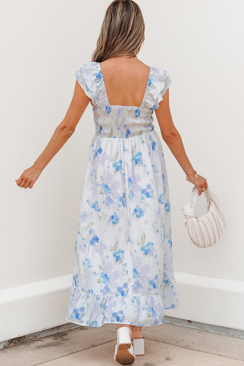 Floral Ruffle Sleeve Smocked High Waist Dress - Rooted & Reckless Co.