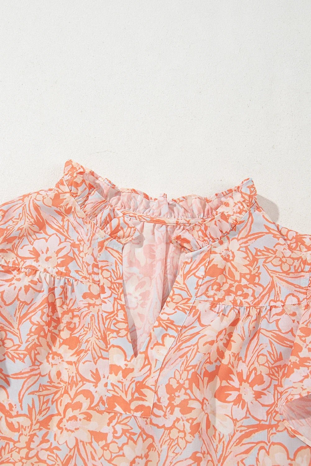 Floral Ruffle Sleeve Split Neck Blouse - Rooted & Reckless Co.
