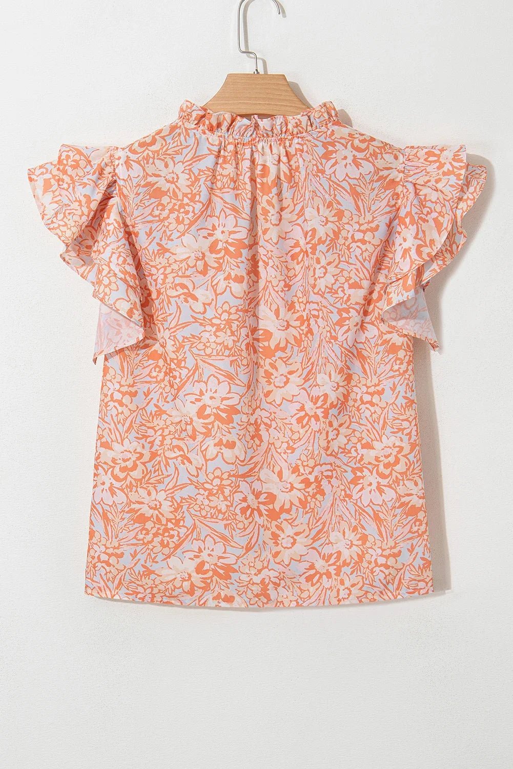 Floral Ruffle Sleeve Split Neck Blouse - Rooted & Reckless Co.
