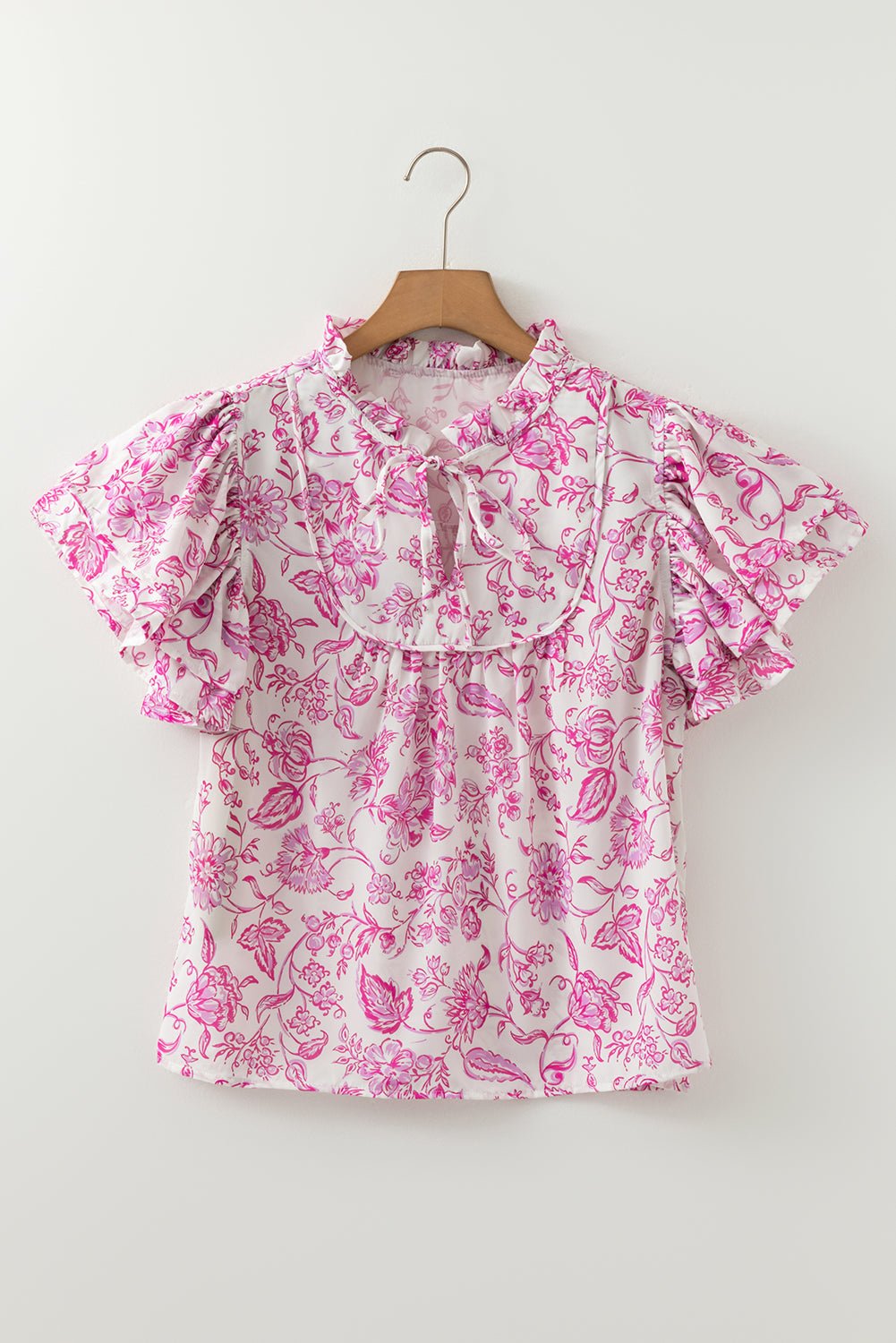 Floral Ruffle Sleeve V-Neck Blouse - Rooted & Reckless Co.