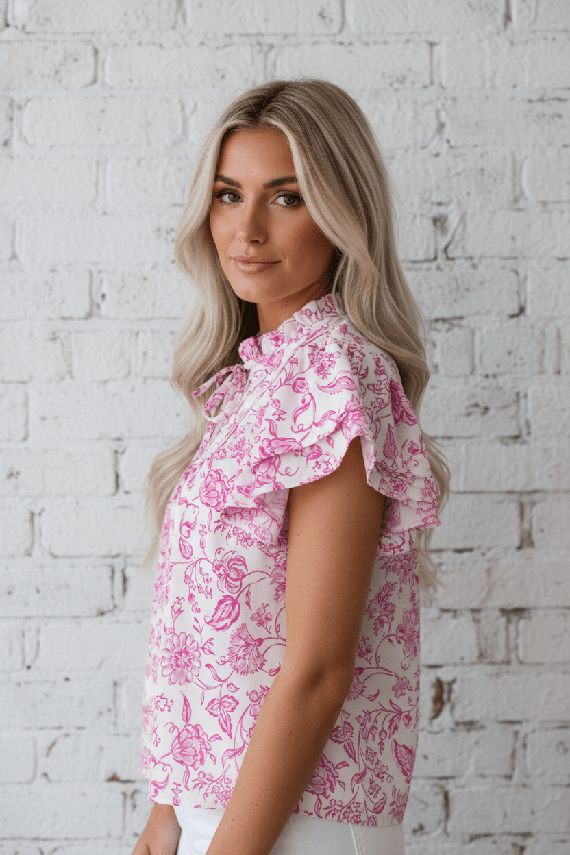 Floral Ruffle Sleeve V-Neck Blouse - Rooted & Reckless Co.