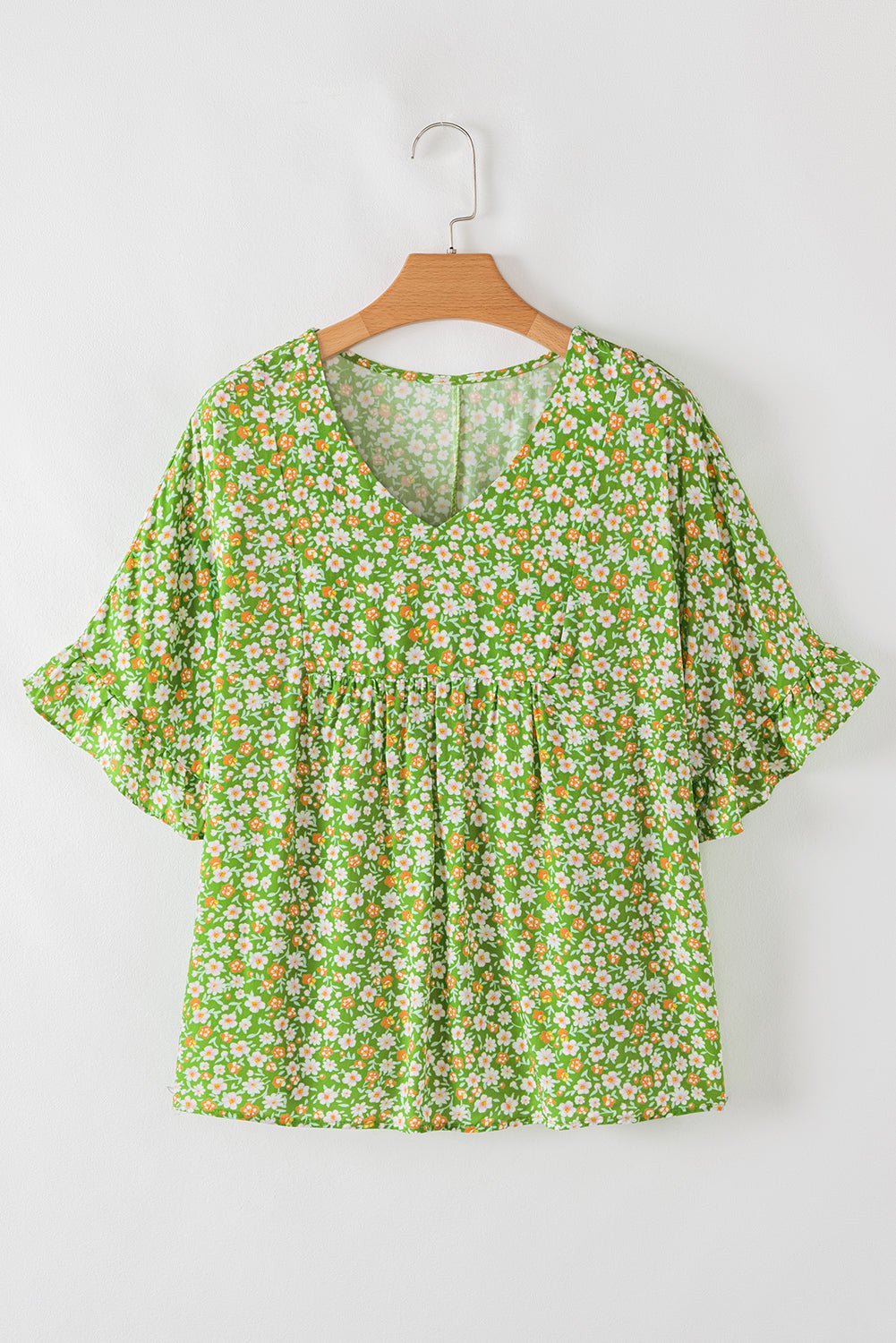 Floral Ruffle Sleeve V-Neck Blouse - Rooted & Reckless Co.