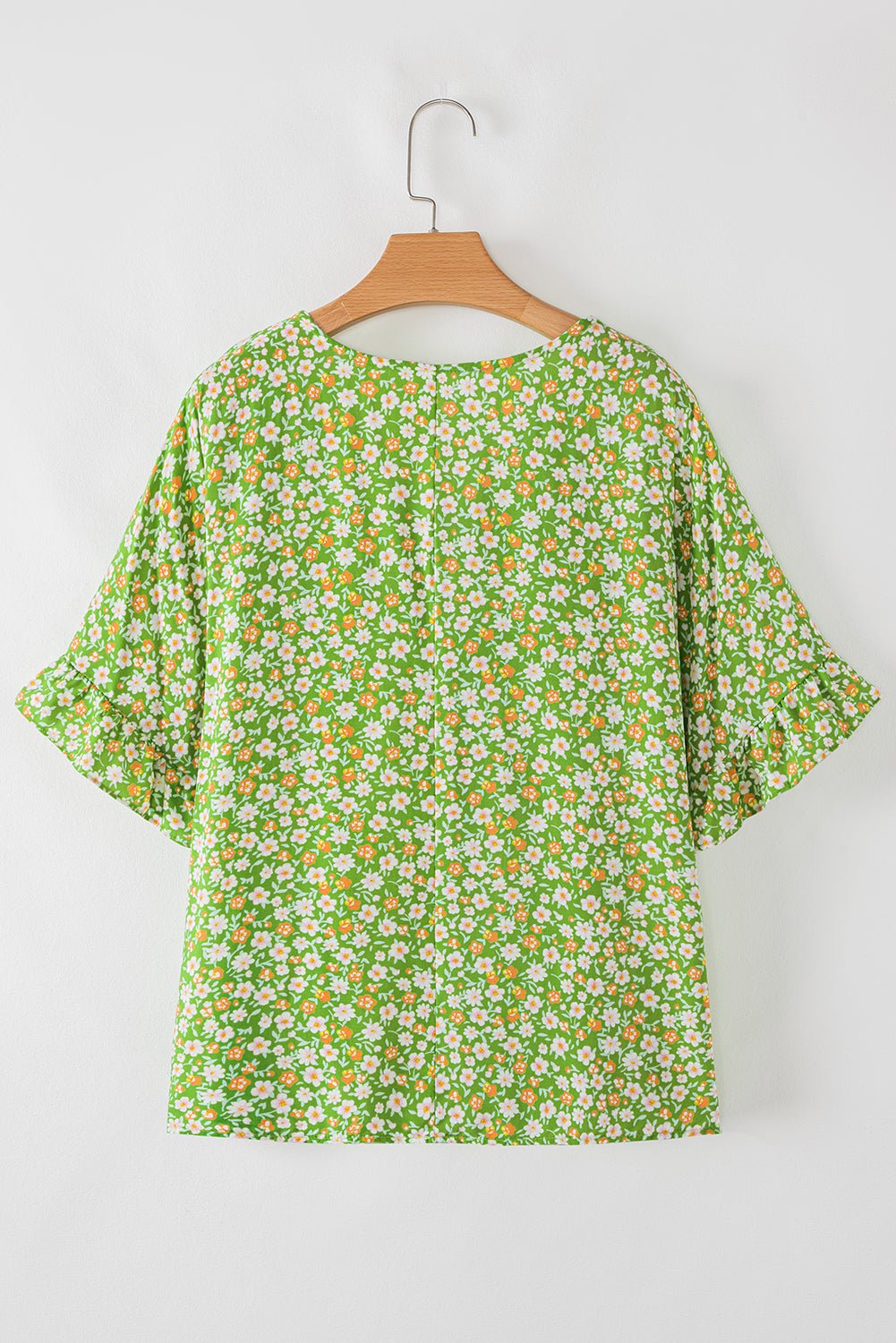 Floral Ruffle Sleeve V-Neck Blouse - Rooted & Reckless Co.