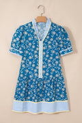 Floral Ruffle Stripe Trim Short Sleeve Buttoned Dress - Rooted & Reckless Co.