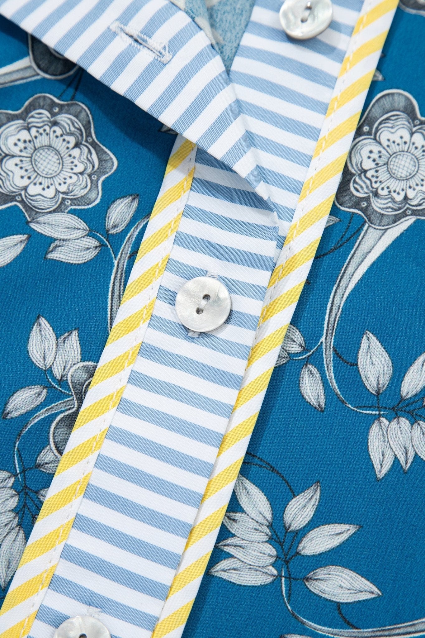Floral Ruffle Stripe Trim Short Sleeve Buttoned Dress - Rooted & Reckless Co.
