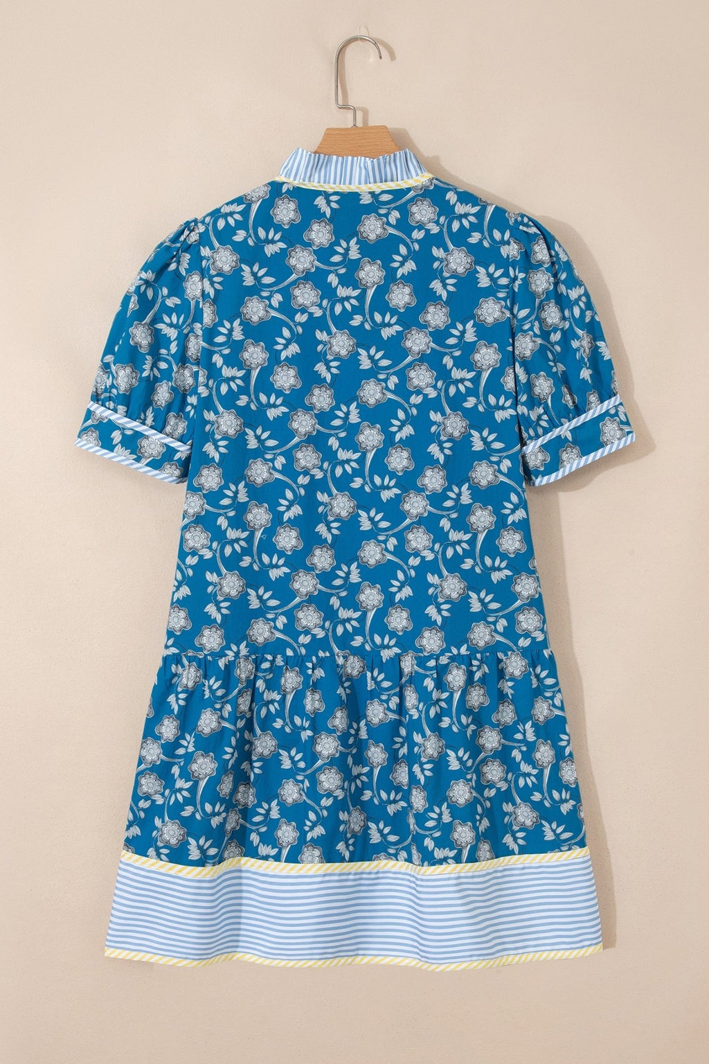 Floral Ruffle Stripe Trim Short Sleeve Buttoned Dress - Rooted & Reckless Co.
