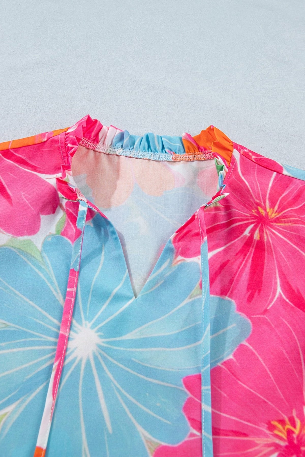 Floral Ruffle Tied V-Neck Flutter Sleeve Blouse - Rooted & Reckless Co.