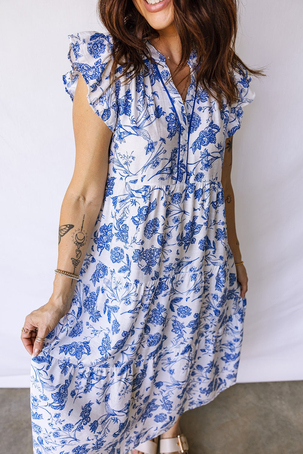 Floral Ruffle Tiered Midi Dress - Rooted & Reckless Co.