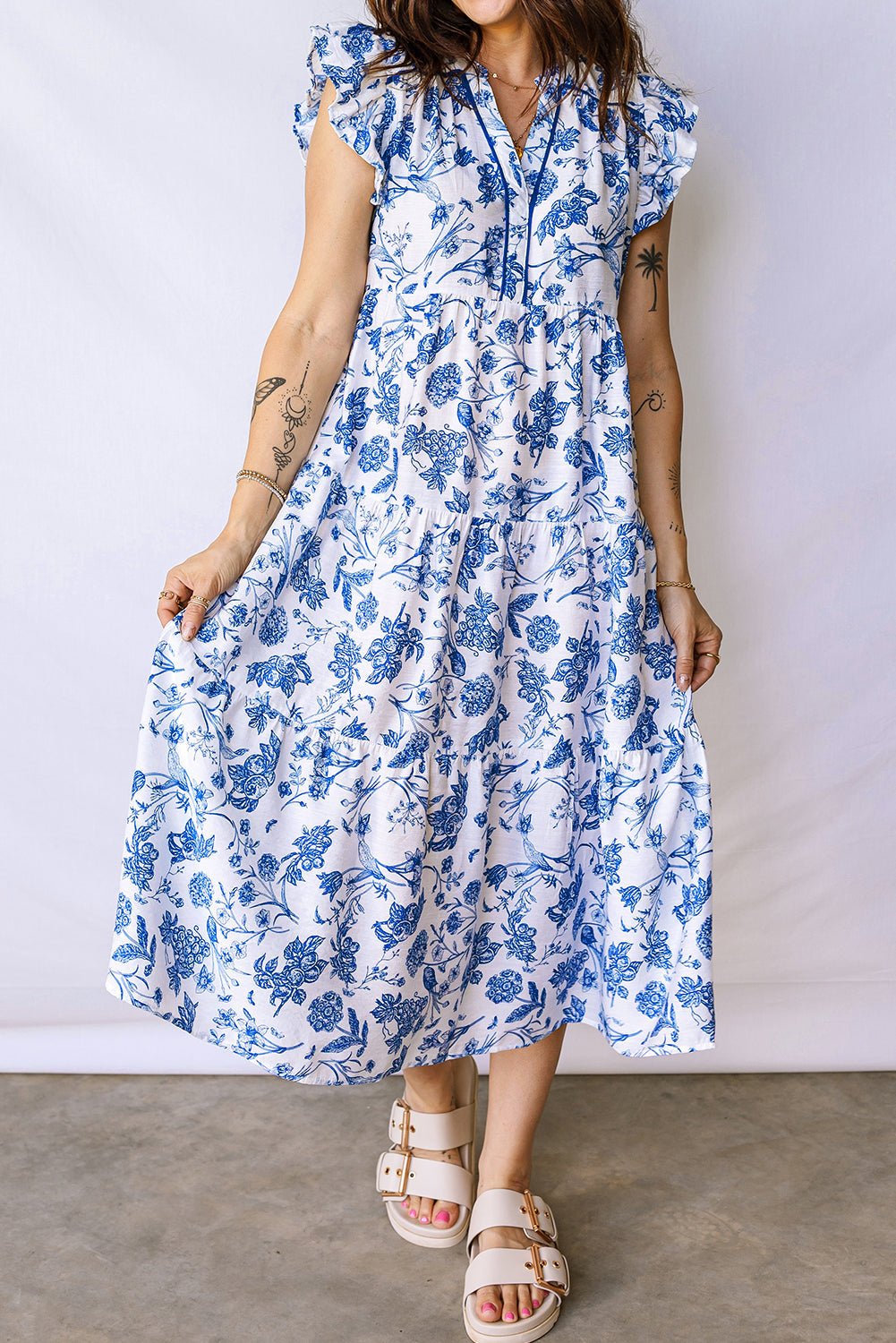 Floral Ruffle Tiered Midi Dress - Rooted & Reckless Co.