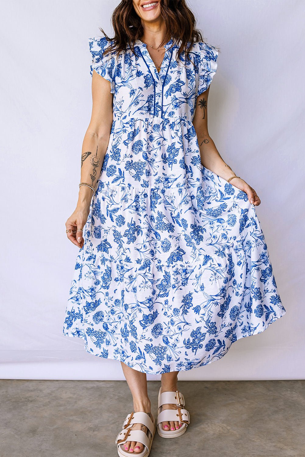 Floral Ruffle Tiered Midi Dress - Rooted & Reckless Co.