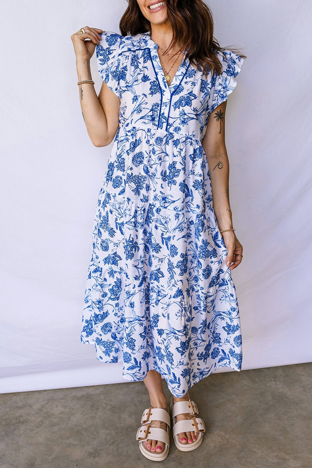Floral Ruffle Tiered Midi Dress - Rooted & Reckless Co.