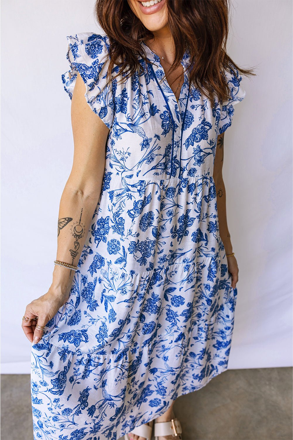 Floral Ruffle Tiered Midi Dress - Rooted & Reckless Co.