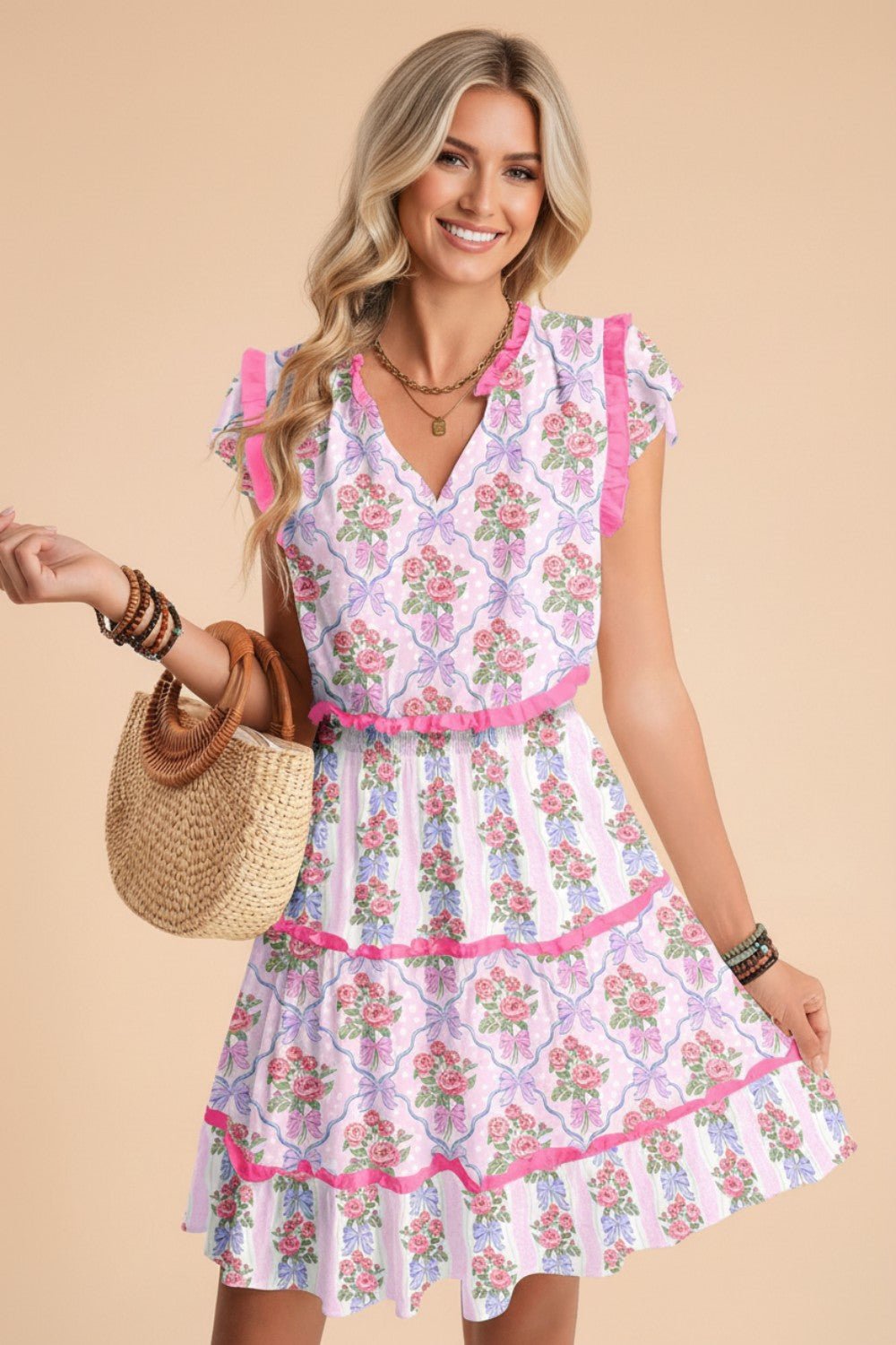 Floral Ruffle Tiered Sleeveless Mini Dress - Rooted & Reckless Co.