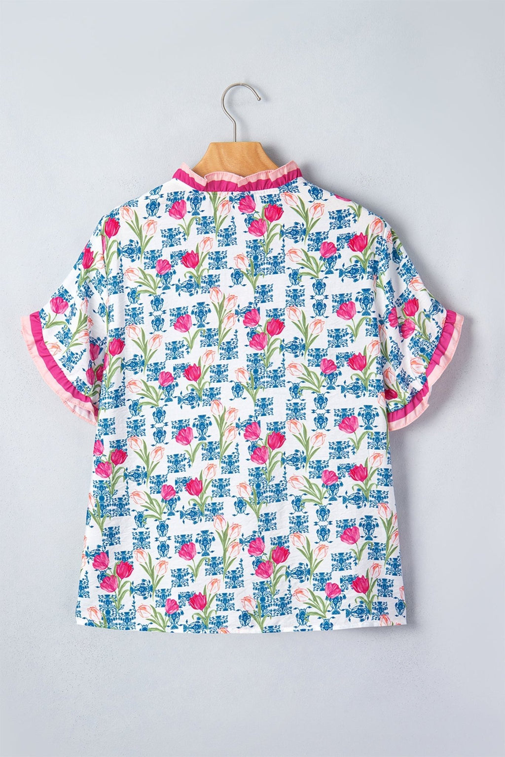 Floral Ruffle V-Neck Short Sleeve Tunic Shirt - Rooted & Reckless Co.