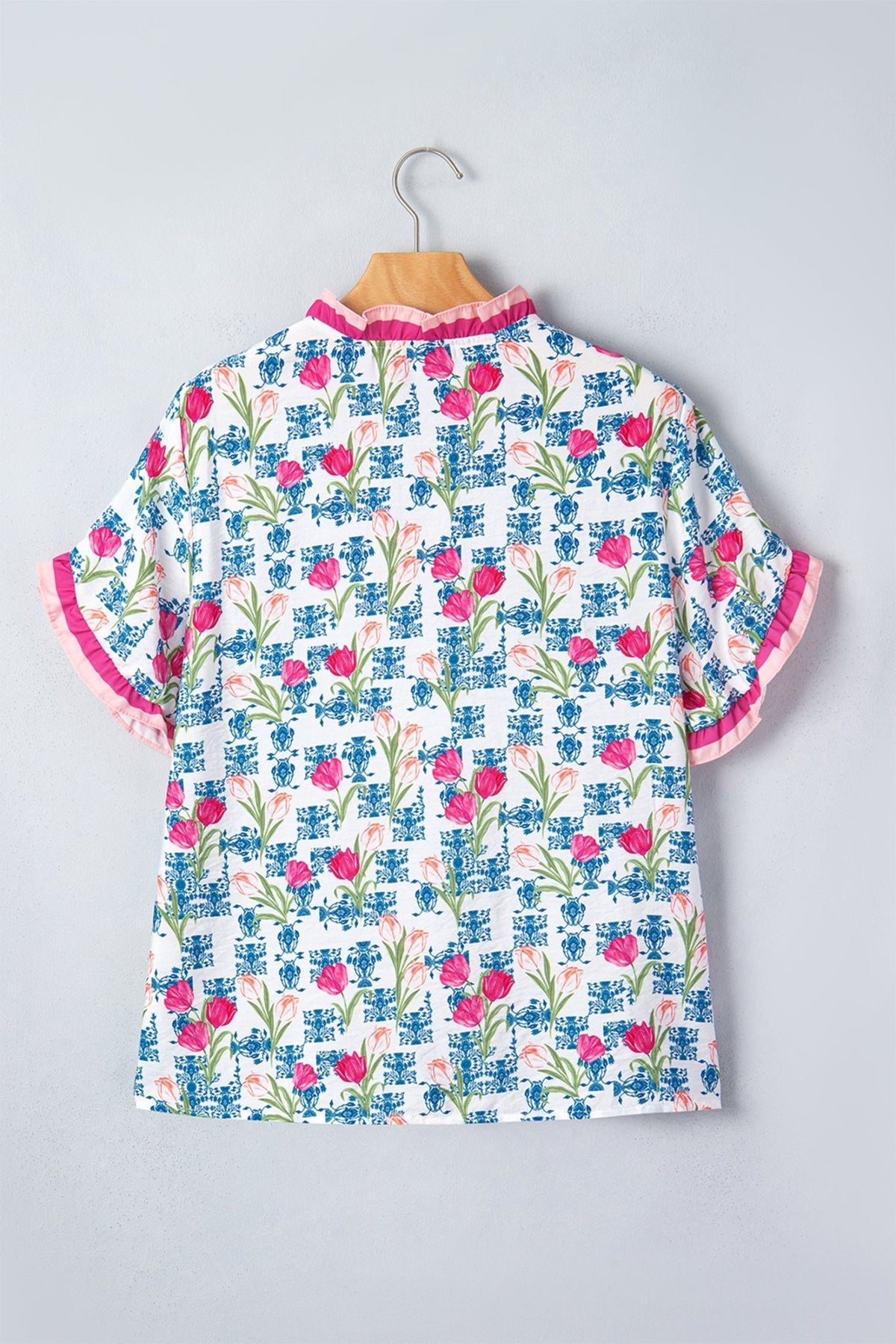 Floral Ruffle V-Neck Short Sleeve Tunic Shirt - Rooted & Reckless Co.