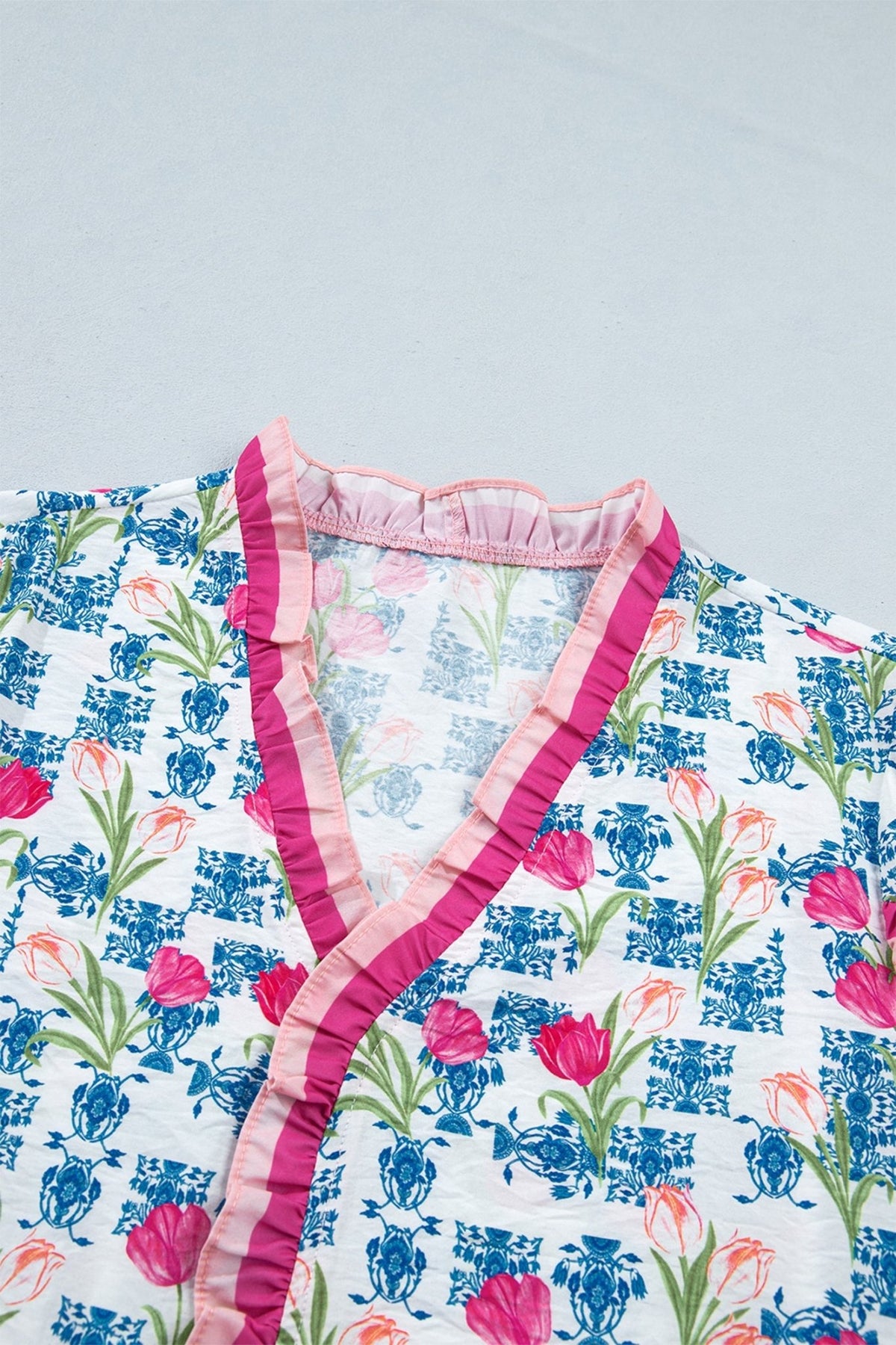 Floral Ruffle V-Neck Short Sleeve Tunic Shirt - Rooted & Reckless Co.