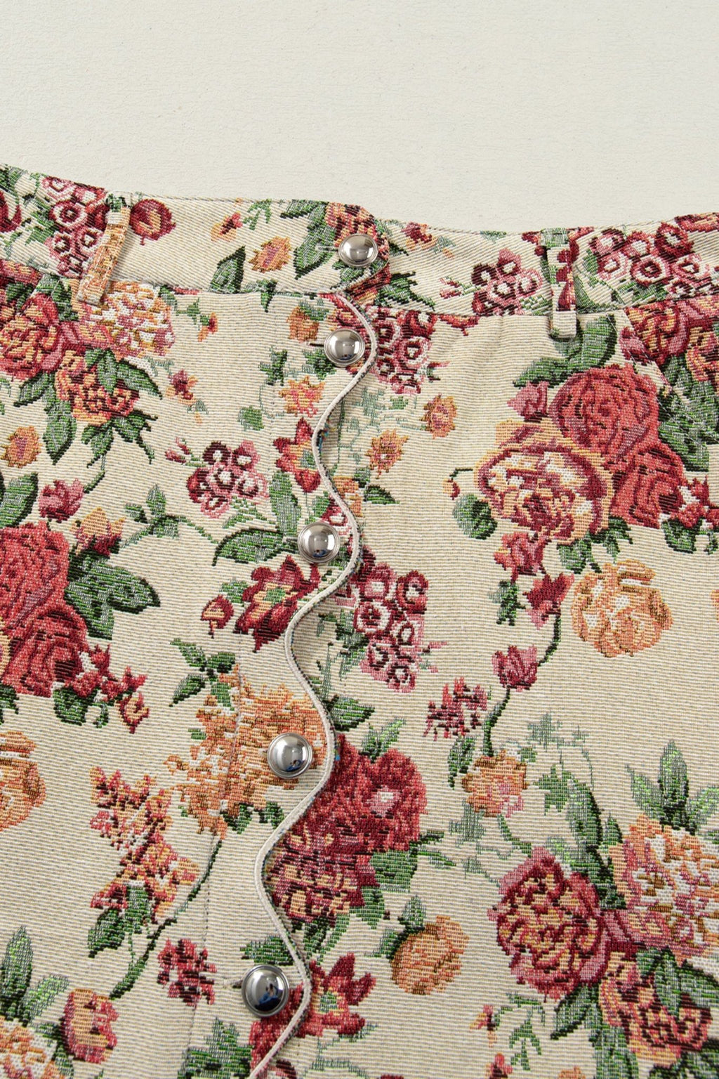 Floral Scallop Hem Button Front Mini Skirt - Rooted & Reckless Co.